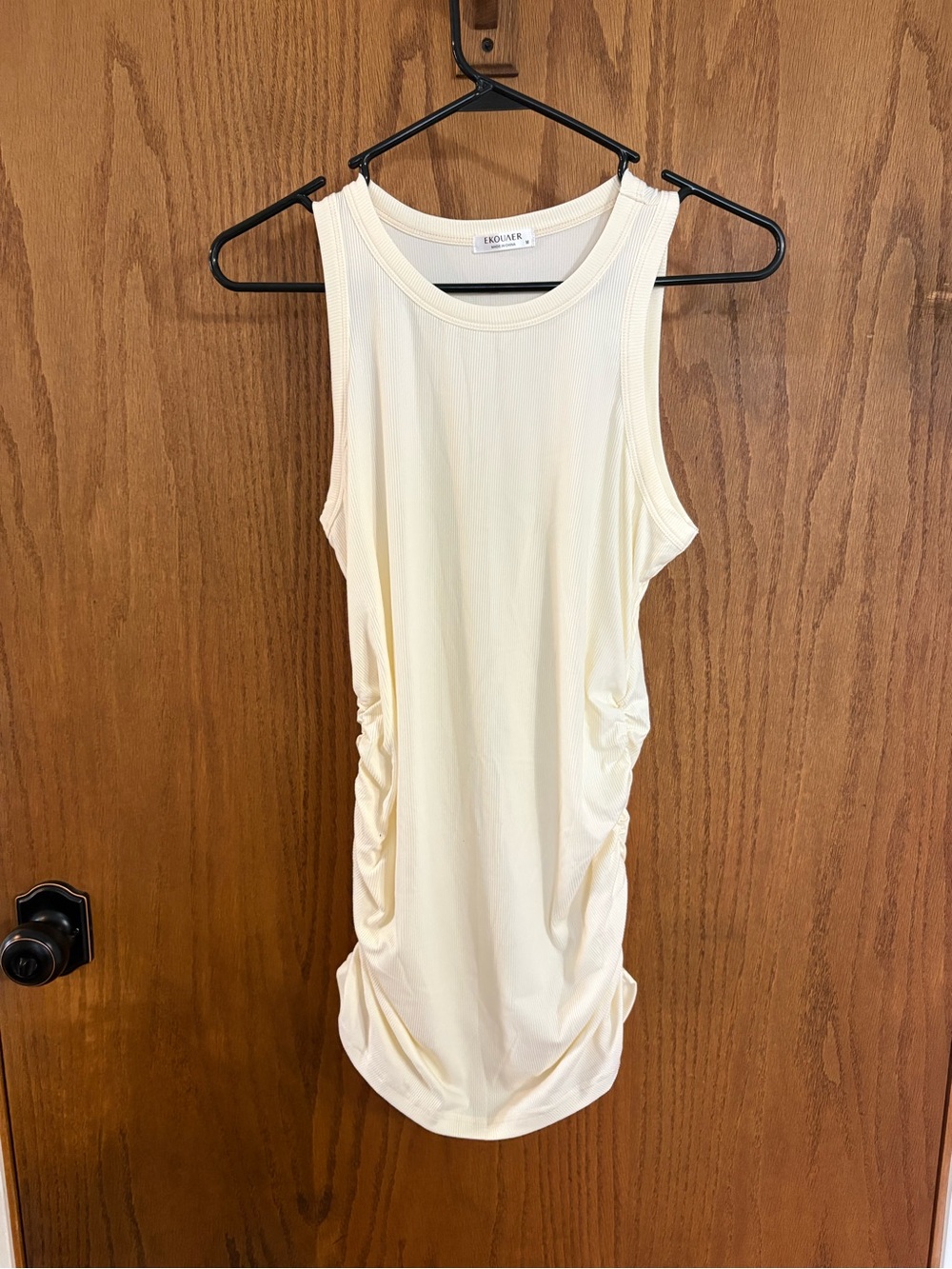 Ribbed Cream Tank Maternity Dress with Side Ruching